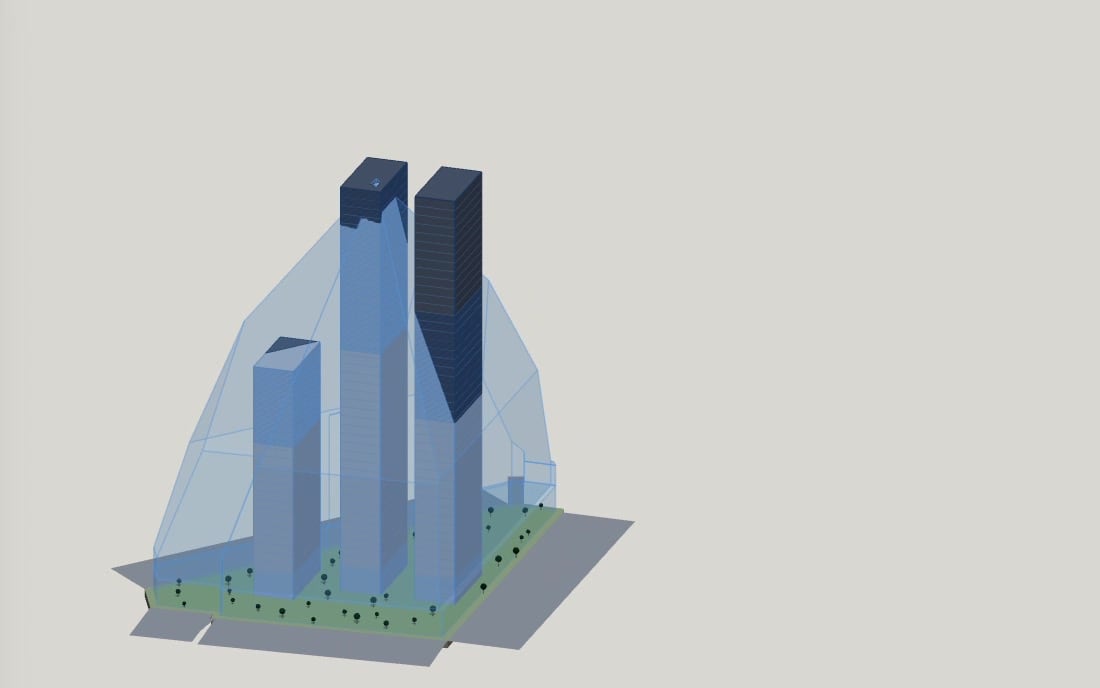Alternativa con tres torres dentro del volumen teórico