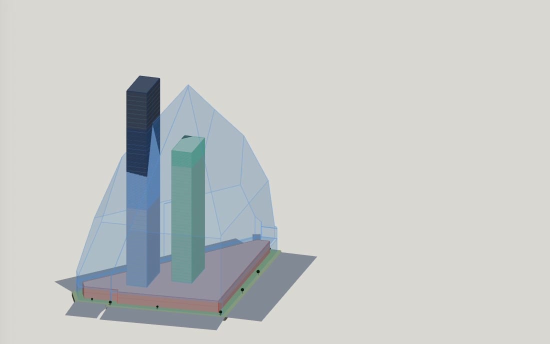 Alternativa con dos torres dentro del volumen teórico
